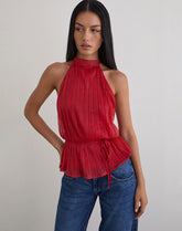 Brienne Top in Shimmer Plisse Red
