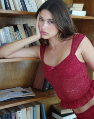 Brietta Cami Top in Deep Red Lace