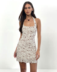 Broly Halter Dress in Line Flower Cream