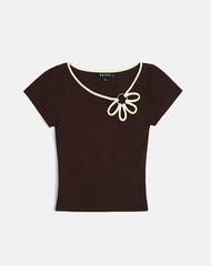 Bunga Flower Cut Out Top in Bitter Chocolate with Lemon Binding