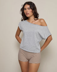Balia Asymmetric Short Sleeve Basic Top in Grey Marl