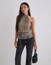 Brienne Top in Blue and Brown Shimmer Sheer Plisse