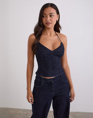 Caira Chambray Halter Top in Indigo