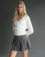 Calina Skirt in Floral Embroidery Tailoring Charcoal