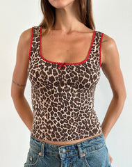 Carillo Vest Top in Rar Leopard Sandstorm with Red Trim