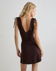 Carmila Gathered Mini Dress in Jersey Bitter Chocolate