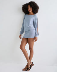 Carola Cut Out Arms Mini Dress in Shimmer Blue