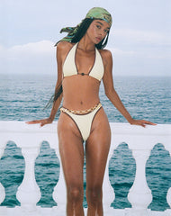 Cerry Bikini Top with Beads in Ivory with Brown Binding