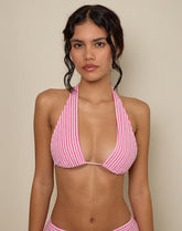 Cerry Bikini Top in Stripe Towelling Pink