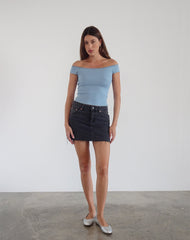 Chacha Ribbed Bardot Top in Nantucket Blue Lace