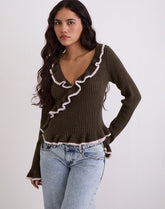 Christella Top in Dark Chocolate with Pink
