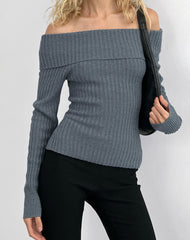 Circe Knitted Bardot Top in Grey