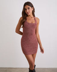 Codiya Stud Mini Dress in Red Shimmer