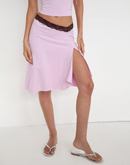 Laudine Midi Skirt in Lavender with Bitter Chocolate Lace