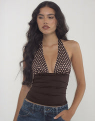 Cosimo Halterneck Top in Polka Bitter Chocolate