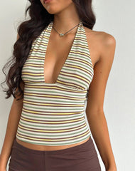 Cosimo Halterneck Top in Stripe Yellow and Green