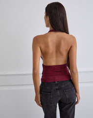 Cosimo Halterneck Top in Cupro Dark Red
