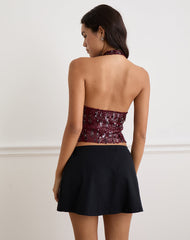 Cosio Halter Top in Mix Sequin Red