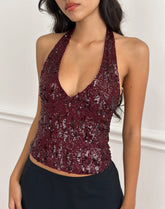 Cosio Halter Top in Mix Sequin Red