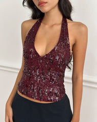 Cosio Halter Top in Mix Sequin Red