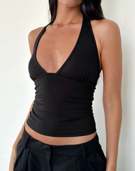 Cosmo Halterneck Top in Jersey Black