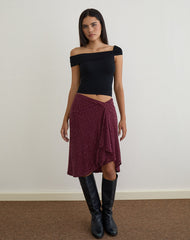 Esmeray Midi Skirt in Flocked Leopard Plum