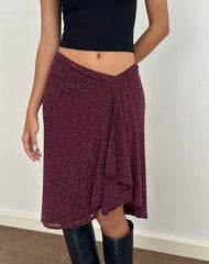 Esmeray Midi Skirt in Flocked Leopard Plum