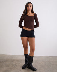 Dalene Asymmetric Long Sleeve Top in Bitter Chocolate