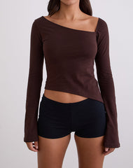Dalene Asymmetric Long Sleeve Top in Bitter Chocolate