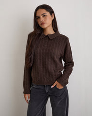 Dalina Knit Jumper in Check Brown