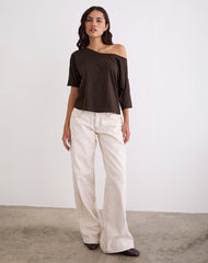 Daman Off Shoulder Basic Top in Chocolate Brown