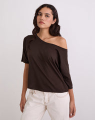 Daman Off Shoulder Basic Top in Chocolate Brown