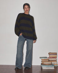 Daren Knitted Oversized Jumper in Khaki and Navy Blue Stripe