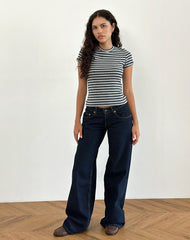 Dartis Top in Navy and Grey Jersey Stripe