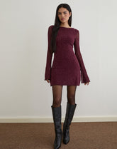 Dasa Long Sleeve Mini Dress in Flock Mini Leopard Plum