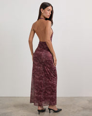 Datari Maxi Dress in Mesh Tonal Paisley Plum