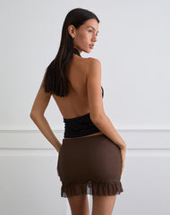 Davia Mini Skirt in Brown with Pink Flower Print