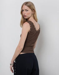 Daxio Vest Top in Cocoa American Dream with Studs