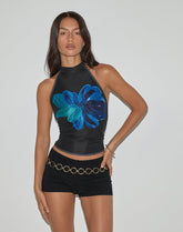 Diana Halterneck Top in Watercolour Flower Blue