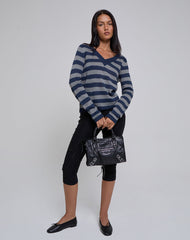 Dikara V Neck Jumper in Tonal Blue Stripe