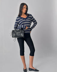 Dikara V Neck Jumper in Tonal Blue Stripe