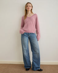 Dikara Jumper with Scarf in Knit Dusty Pink