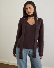 Dikara Jumper with Scarf in Knit Brown