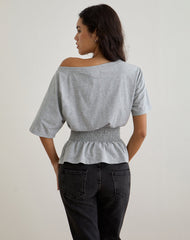 Domani Off the Shoulder Top in Grey Marl