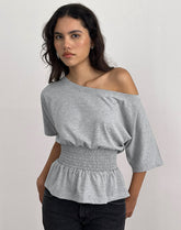 Domani Off the Shoulder Top in Grey Marl