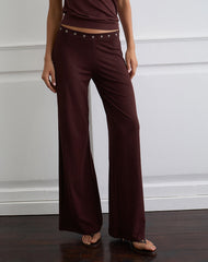 Dorala Low Rise Trousers with Eyelets in Dark Plum