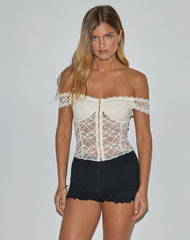 Dovica Corset Top in Ivory Canina Rose Lace