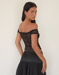Dovica Corset Top in Black Canina Rose Lace