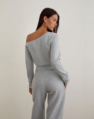 Doxia One Shoulder Sweatshirt in Grey Marl