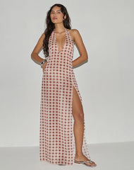 Driti Maxi Dress in Chiffon Blurred Check Peach